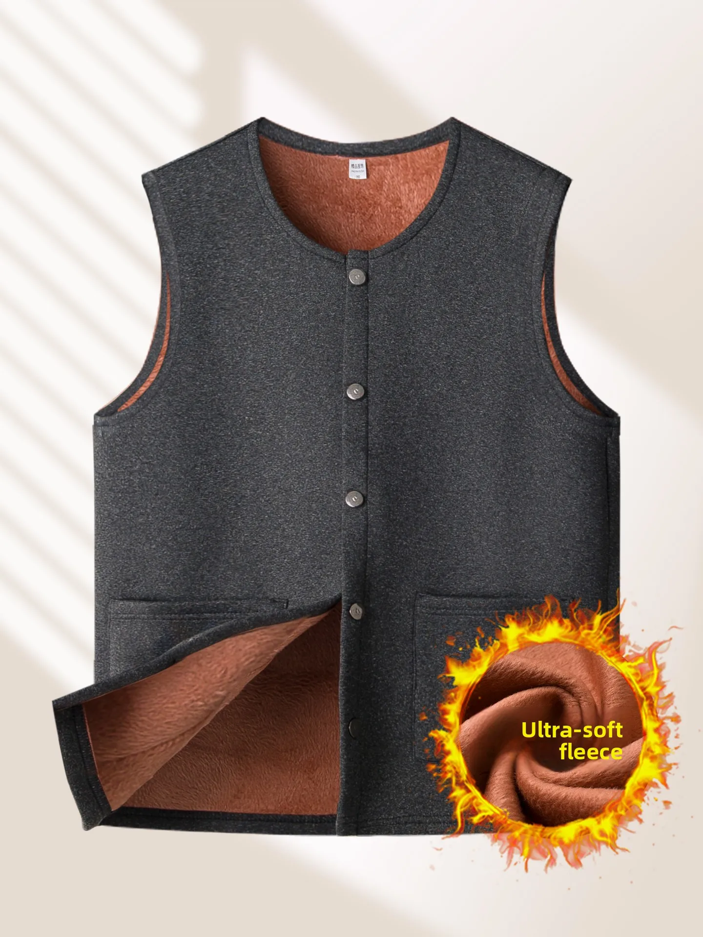 

Thiened Warmth Vest Men's round Ne Svel oulder Pad Dad Thermal Vest Fce Lined Autumn Winter Vest andpa Outfit