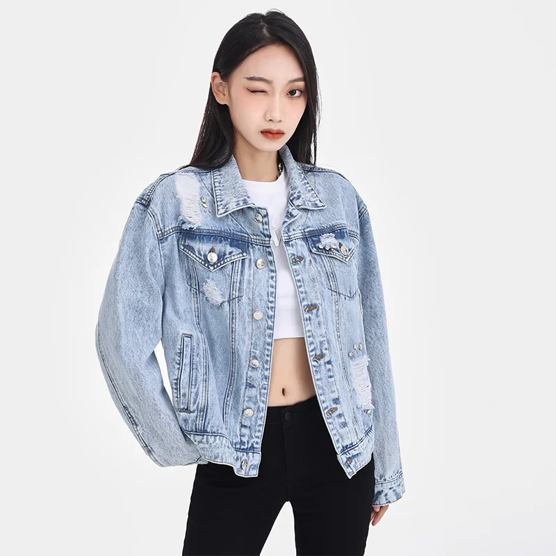 Leichte Jeans blaue Jeans jacke Frühling Herbst Damen jacke Langarm lose Mantel Mantel Knopf Outwear Jeans Jacken