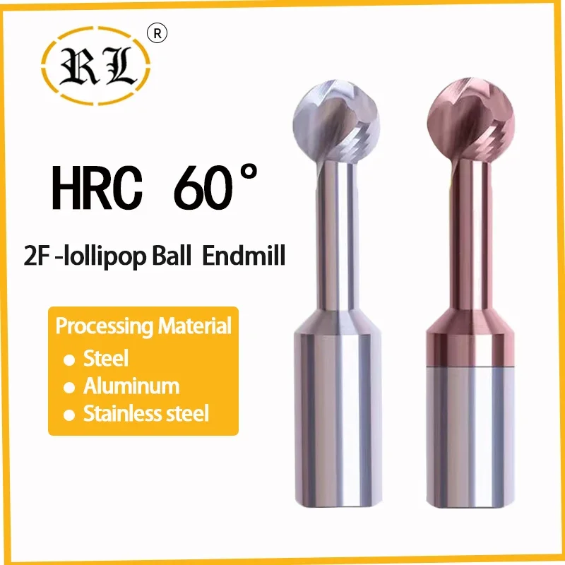 RL HRC60 Ball T Shape Cutter Tungsten Steel Lollipop Milling Cutter R0.5-R10 Solid Carbide CNC Milling Cutter Arc Groove 3D