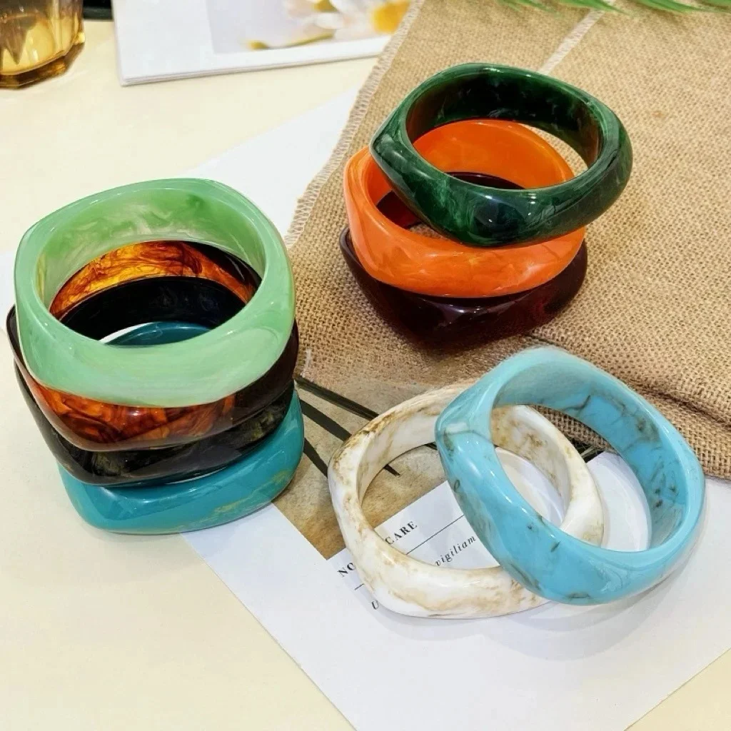 Fashionable Temperament Boho Style Marble Pattern Acrylic Resin Bracelet for Women's Daily Wear and Parties Bangles for Women ﻿