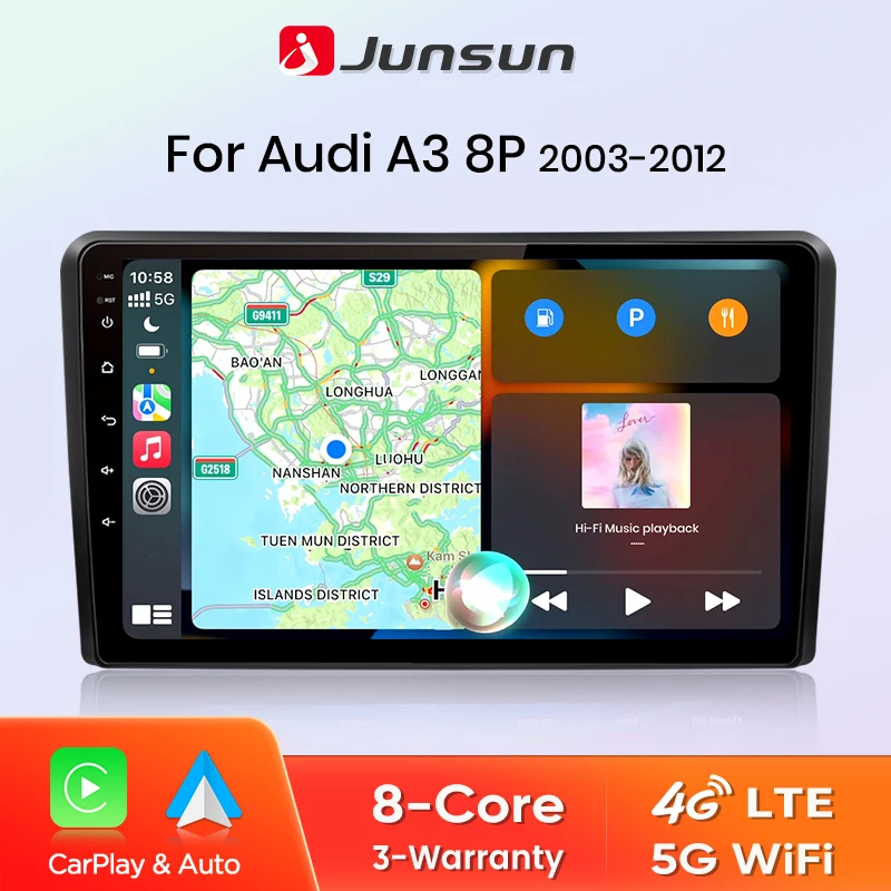 Junsun 8 Core Wireless CarPlay Android Auto Auto Radio Multimedia Für Audi A3 8P 2003-2012 4G WiFi GPS Navigation Stereo Player