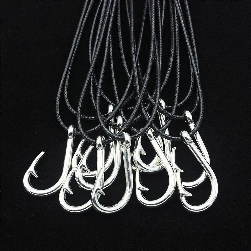 10 Stück Vintage Angelhaken Charms Anhänger Legierung Angelhaken Choker Halsketten für Männer Frauen Schmuck Geschenk
