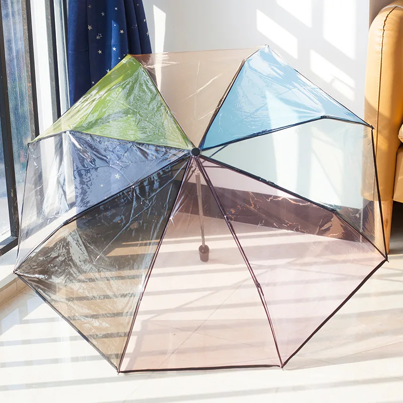 umbrella Colorful transparent automatic umbrella Travel lightweight folding umbrella Wind and rain resistant three fold umbrella