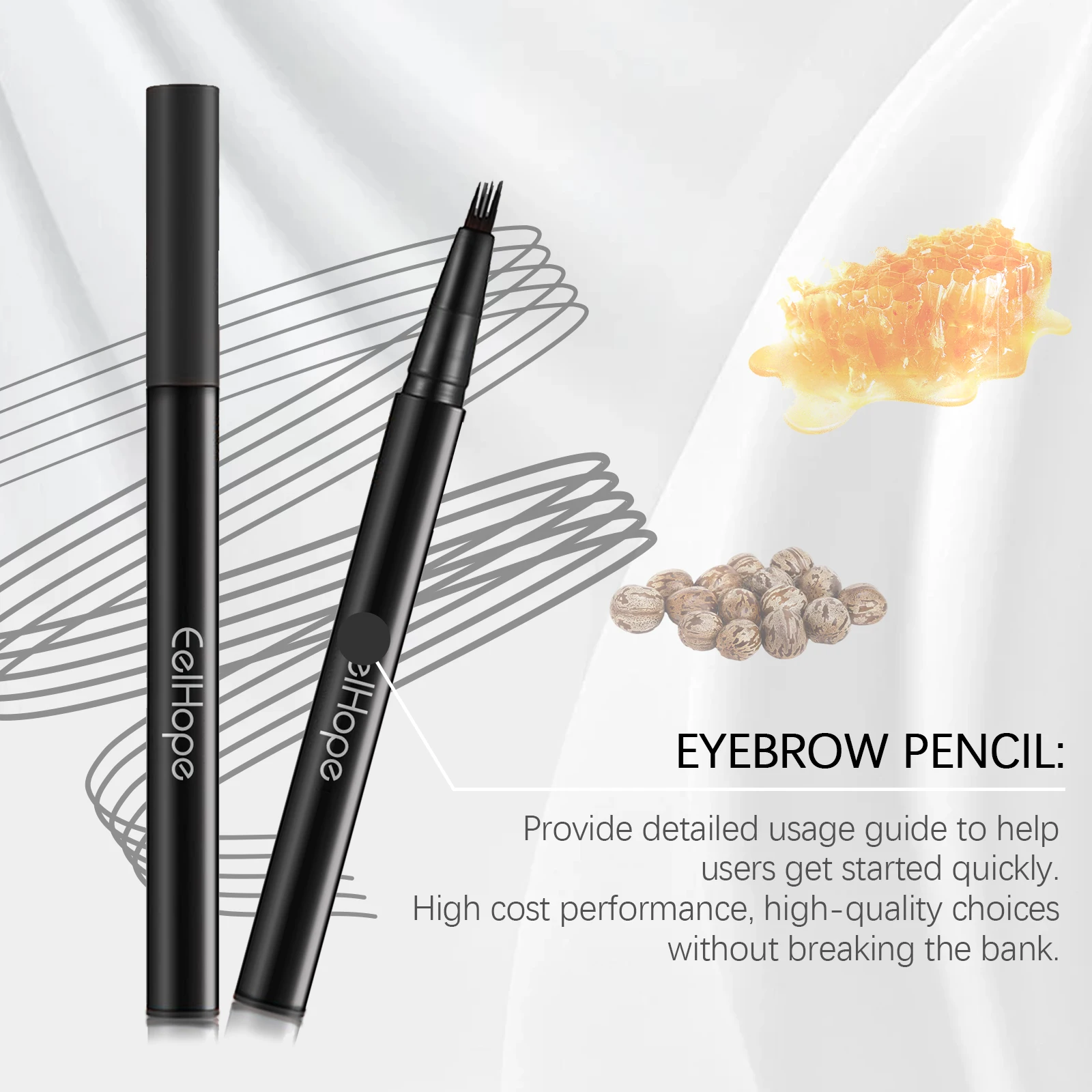 Eyebrow Pencil Ultra Fine 4 Claw Design Natural Brow Shape Long-Lasting Waterproof Sweatproof Beginner-Friendly Portable Black