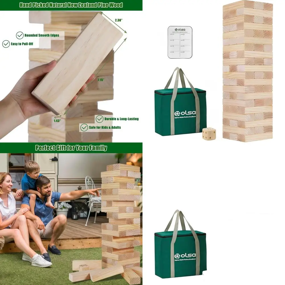 

Giant 60-Piece Stacking Blocks Outdoor Game - Jumbo Tumble Tower for Family Fun and Holidays