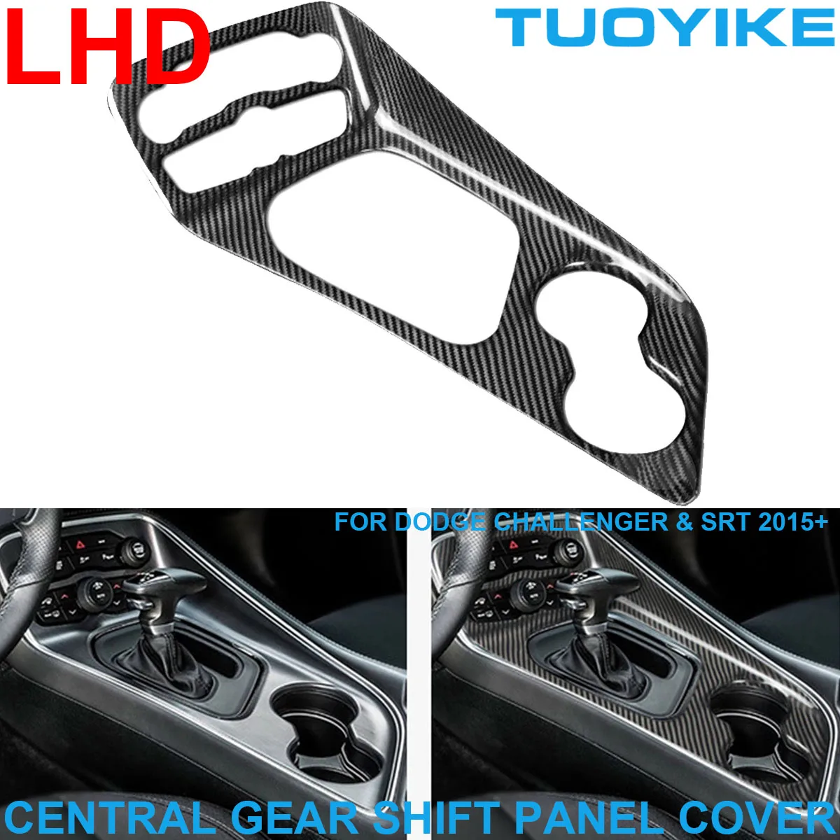 

LHD Car Real Dry Carbon Fiber Central Console Gear Shift Water Cup Holder Panel Cover Trim For Dodge Challenger SRT 2015-2022