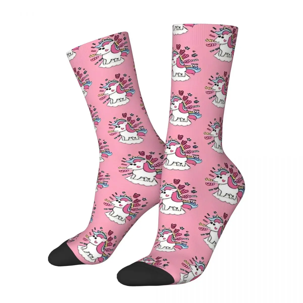 Autumn Winter Casual Men's Women's Cute Funny Unicorn Socks Pink Kids Magical Animal Breathable Crew Socks