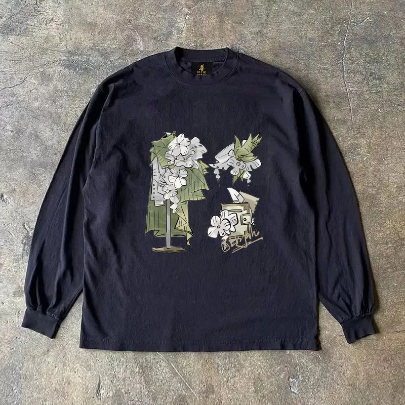 Long Sleeve 310 Pure Cotton Double Thread Men's T-shirt Upward Hero Non-Light American Style Couple's T-shirt for Youth