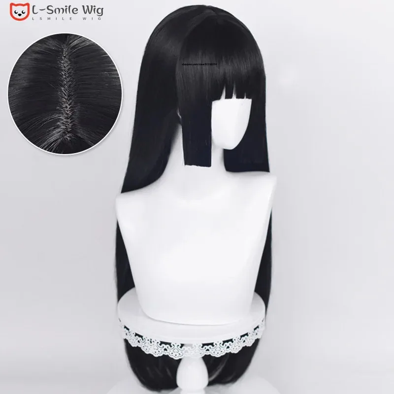Qq681Anime Jabami Yumeko Hell Girl Enma Ai 블랙 롱 스트레이트 코스프레 내열성 합성 머리 가발 + 가발 모자