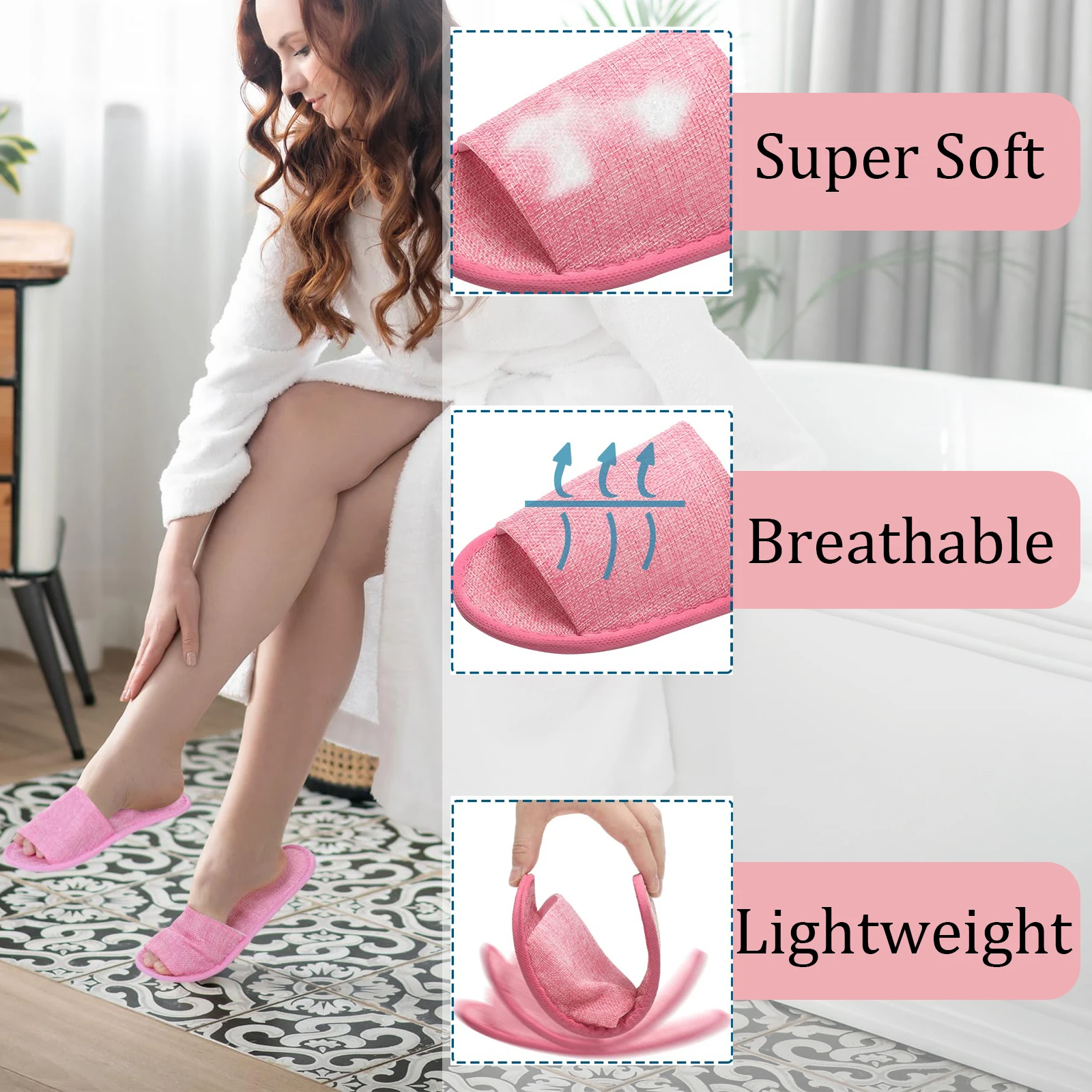 10-100 Pairs Disposable Slippers for Guests Cotton Linen Open Toe Spa Slippers Non-Slip House Flip Flops Hotel Travel Slippers