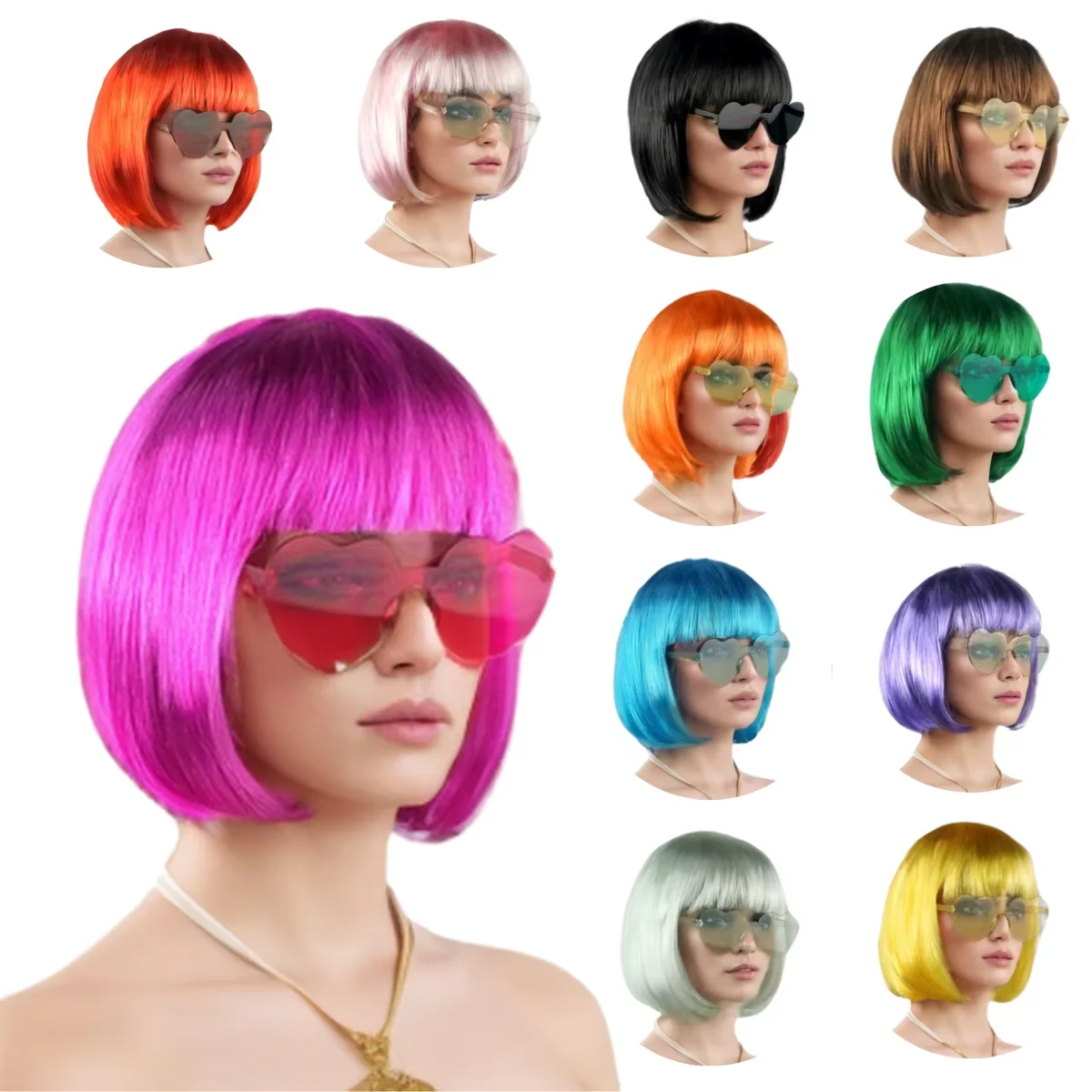 Cosplay Wig Colored - Colorful Bobo Short Hair Wig Neon