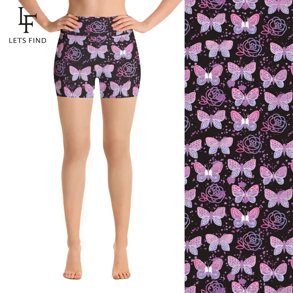 LETSFIND-pantalones cortos elásticos de cintura alta para mujer, Leggings informales con estampado de mariposas y flores, para verano