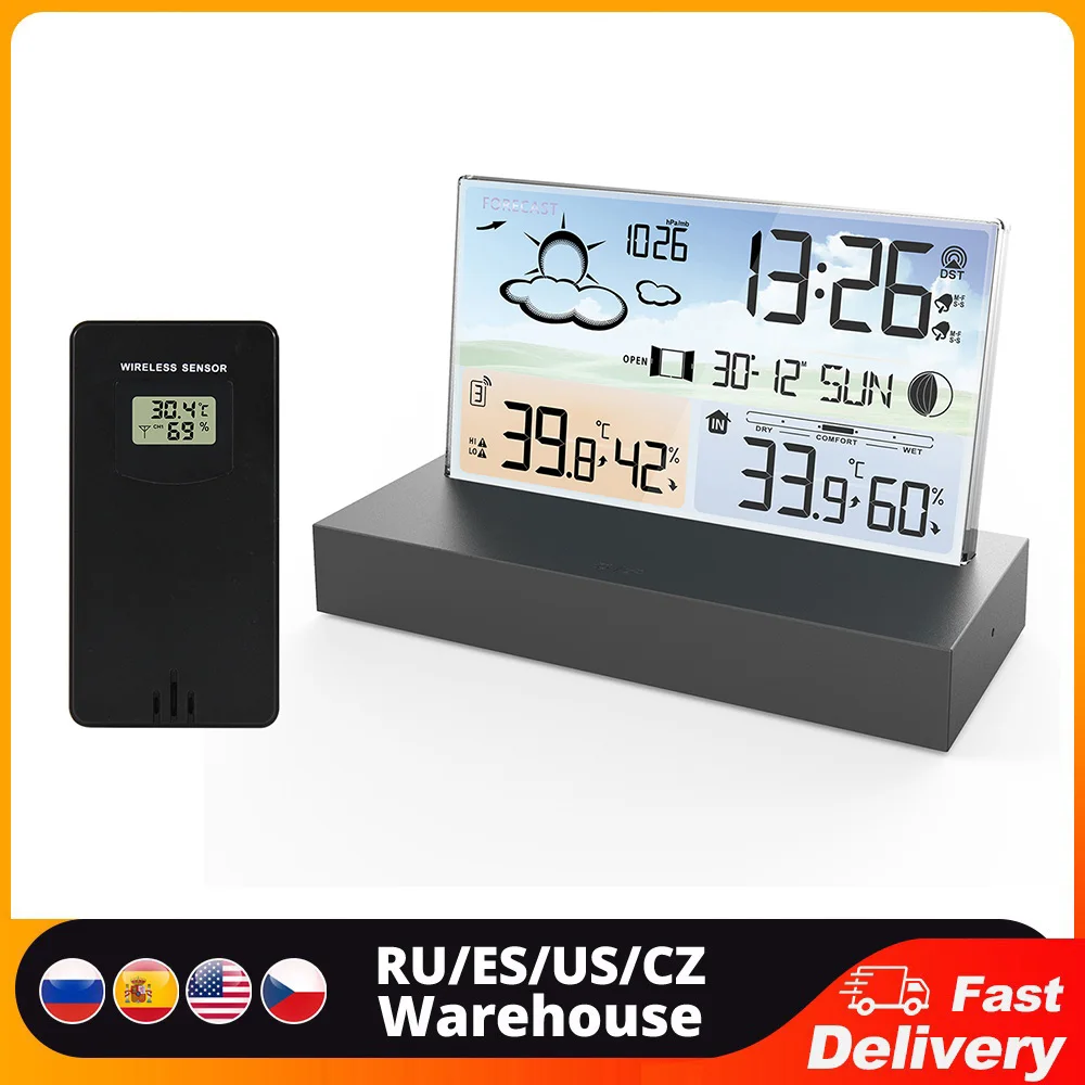 

Digital Weather Station Transparent Temperature and Humidity Meter Alarm Clock Weather Forecast Indoor Outdoor Hygrothermograph