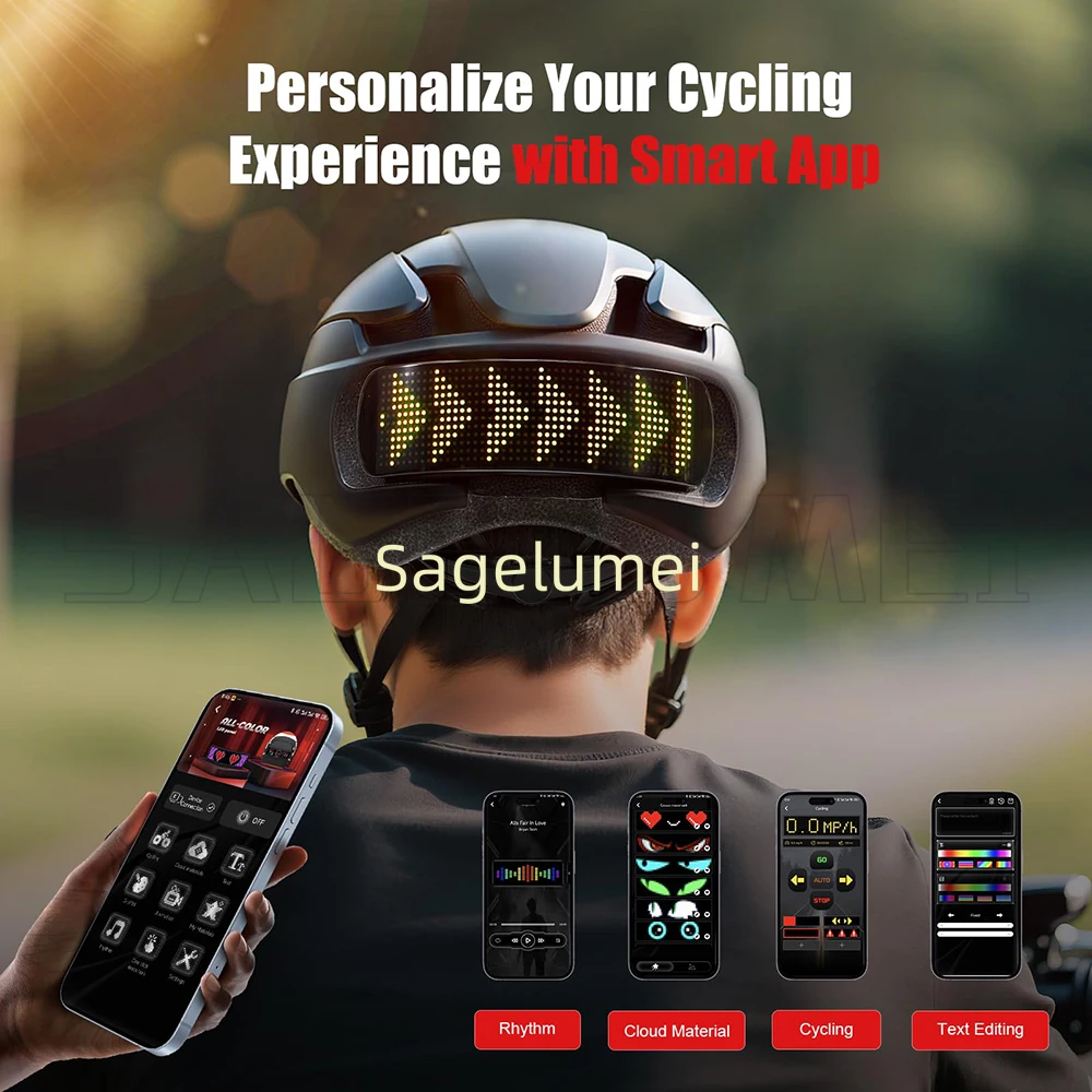 Adult LED display screen taillights intelligent APP control bicycle mountain bike road cycling helmet adjustable bicycle helmet