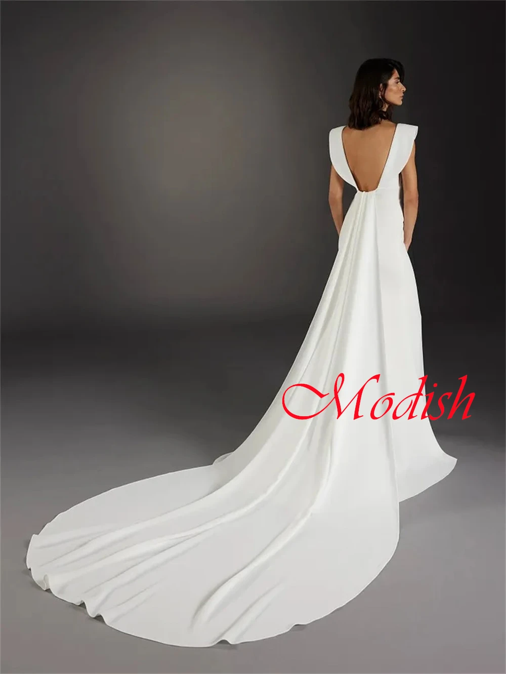 Белое свадебное платье из органзы по индивидуальному заказу, темпераментное свадебное платье с v-образным вырезом и короткими рукавами без рукавов, свадебное платье русалки со шлейфом