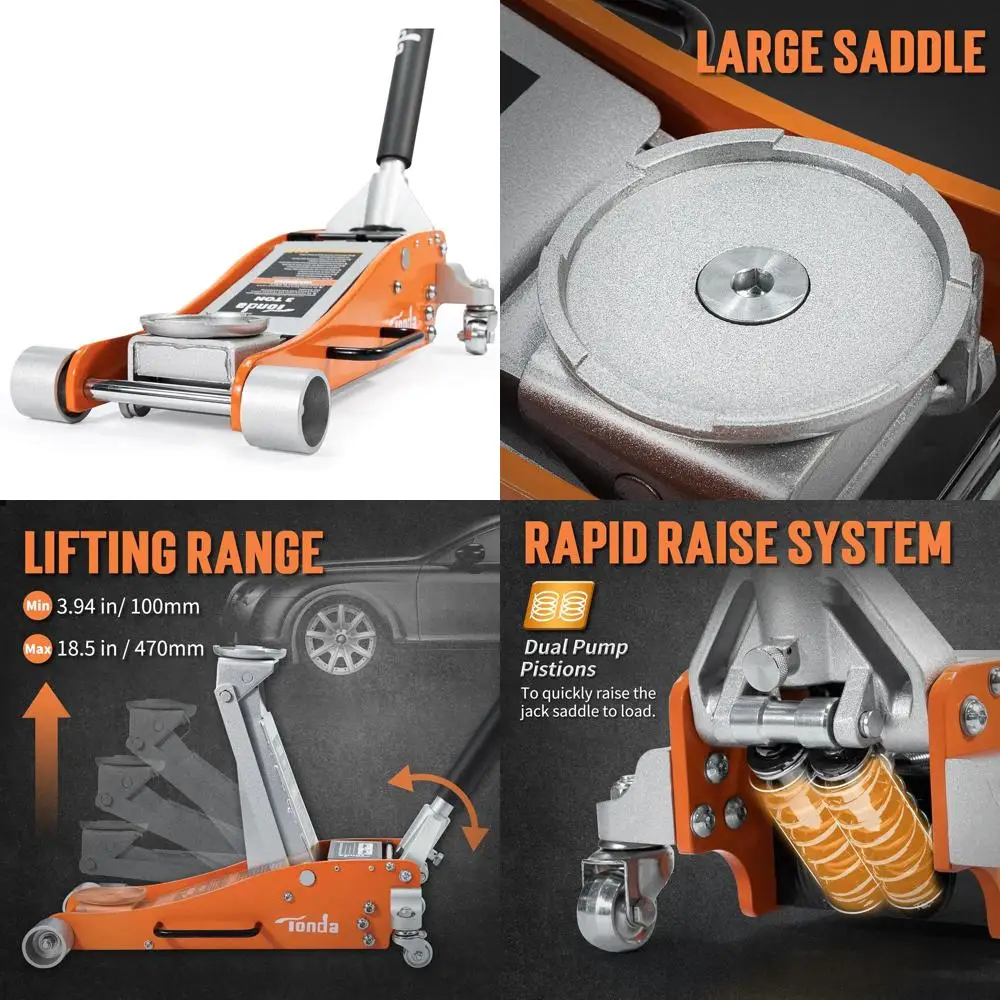 

Orange 3 Ton Low Profile Hydraulic Car Jack with Dual Pump System
