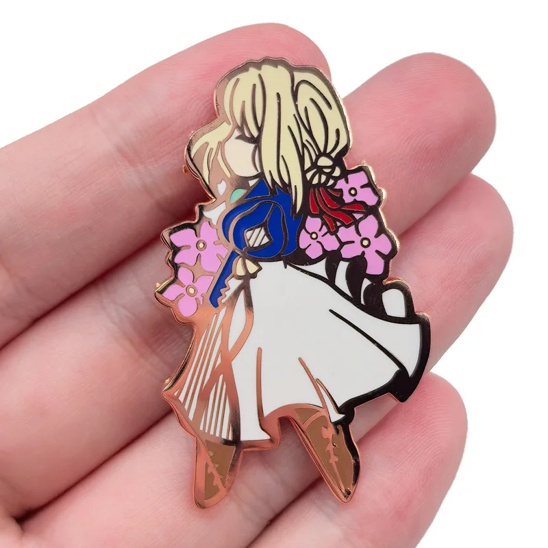 Kawaii Violet Evergarden Enamel Pins Anime Badges Japanese Manga Brooches for Bag Backpack Clothing Lapel ACG Cosplay Decoration