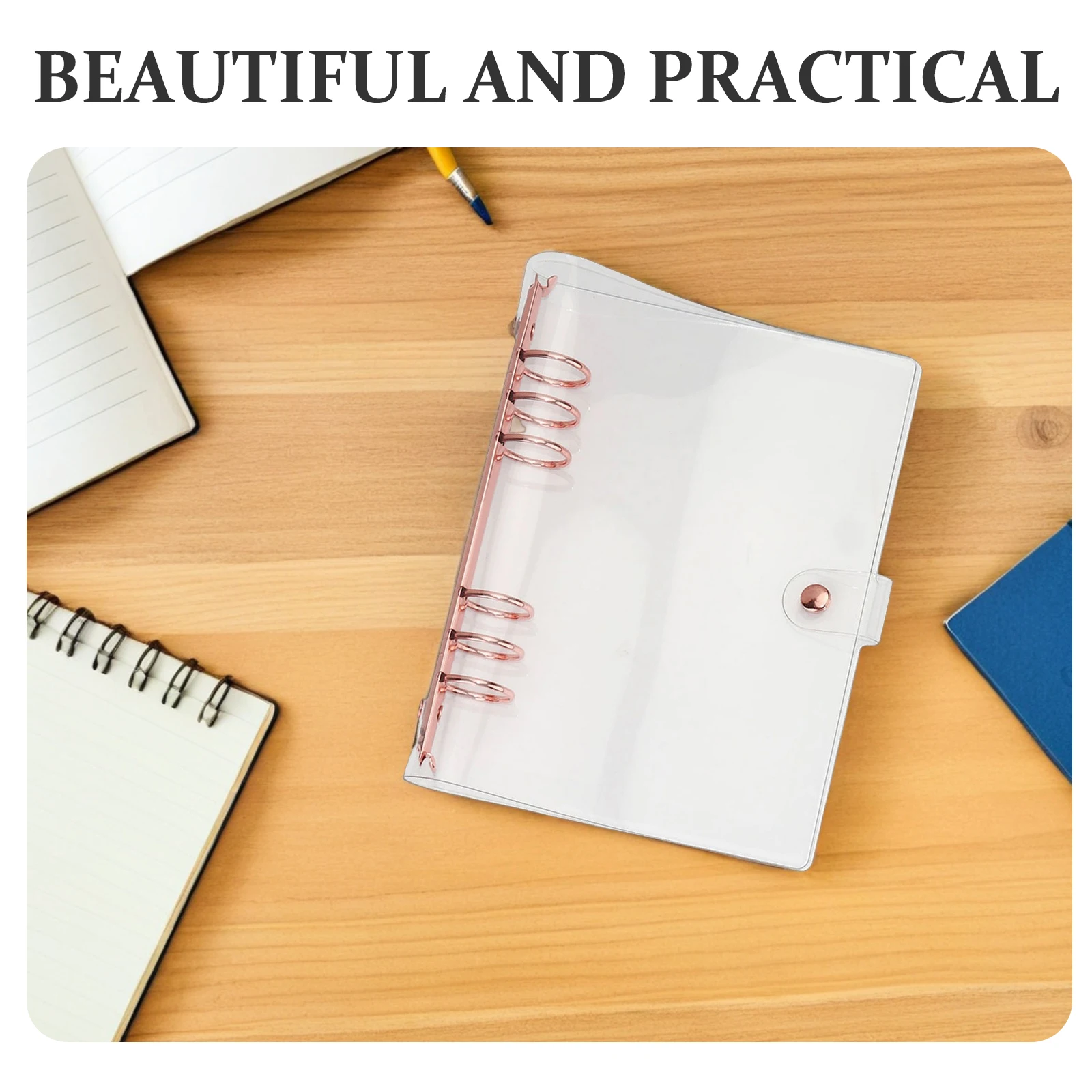 Clear A5 6-Ring Loose Leaf Binder Cover High-Grade PVC Protective Notebook Shell for Handbook Scrapbook Student Supplies