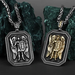 Archangel Michael Cross Shield Prayer Tag Titanium Stainless Steel Pendant Men's Amulet Necklace Jewelry Gift Wholesale
