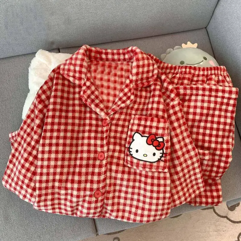 Nuevo Chikawa franela gruesa invierno Usagi pantalones de pijama de manga larga conjunto para mujeres más terciopelo lindo azul Hachiware ropa para el hogar