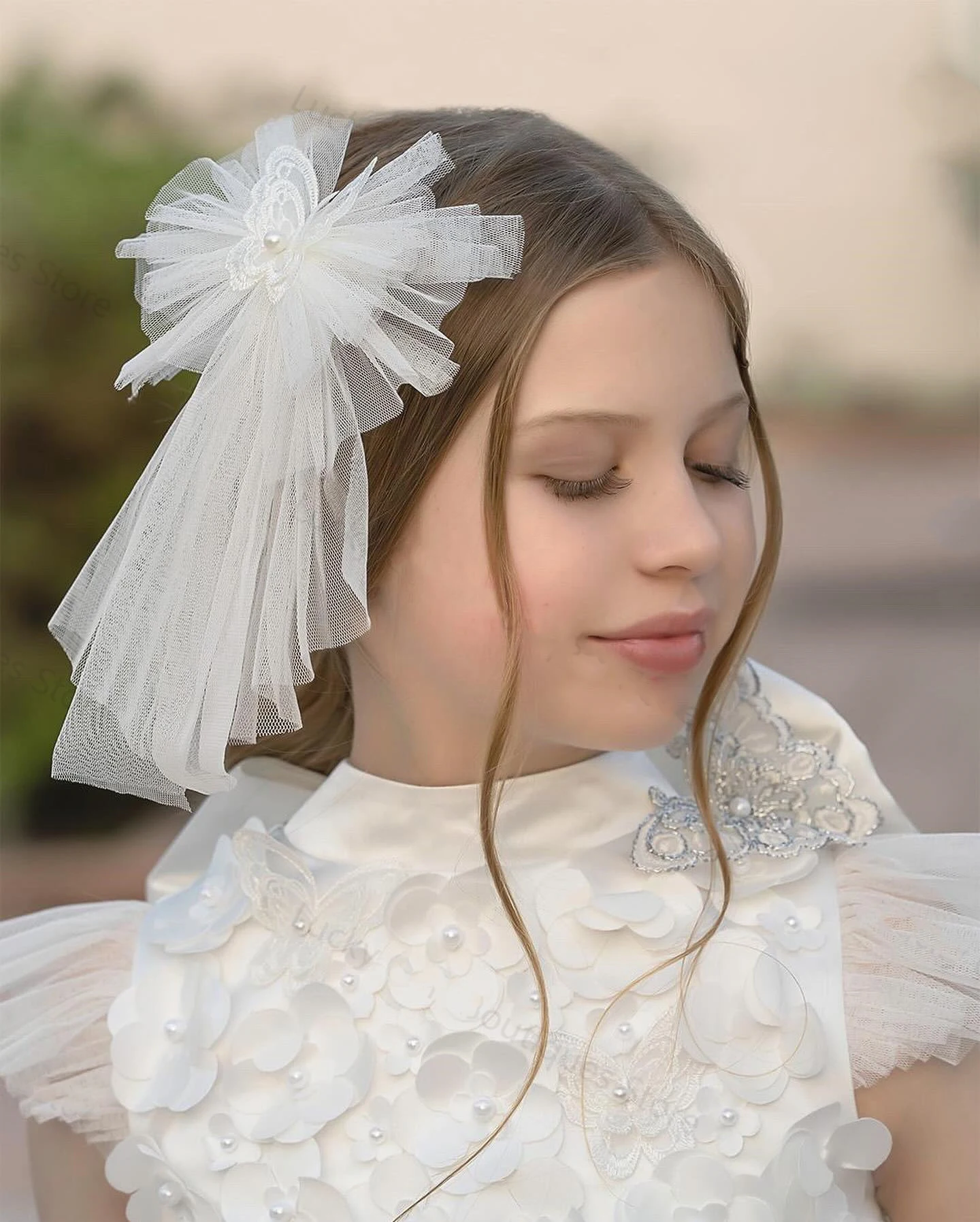 Robe de demoiselle d'honneur pour mariage, appliques blanches, nœud longueur genou, robe de princesse, fête d'anniversaire, première communion, boule, quoi que ce soit, 2024