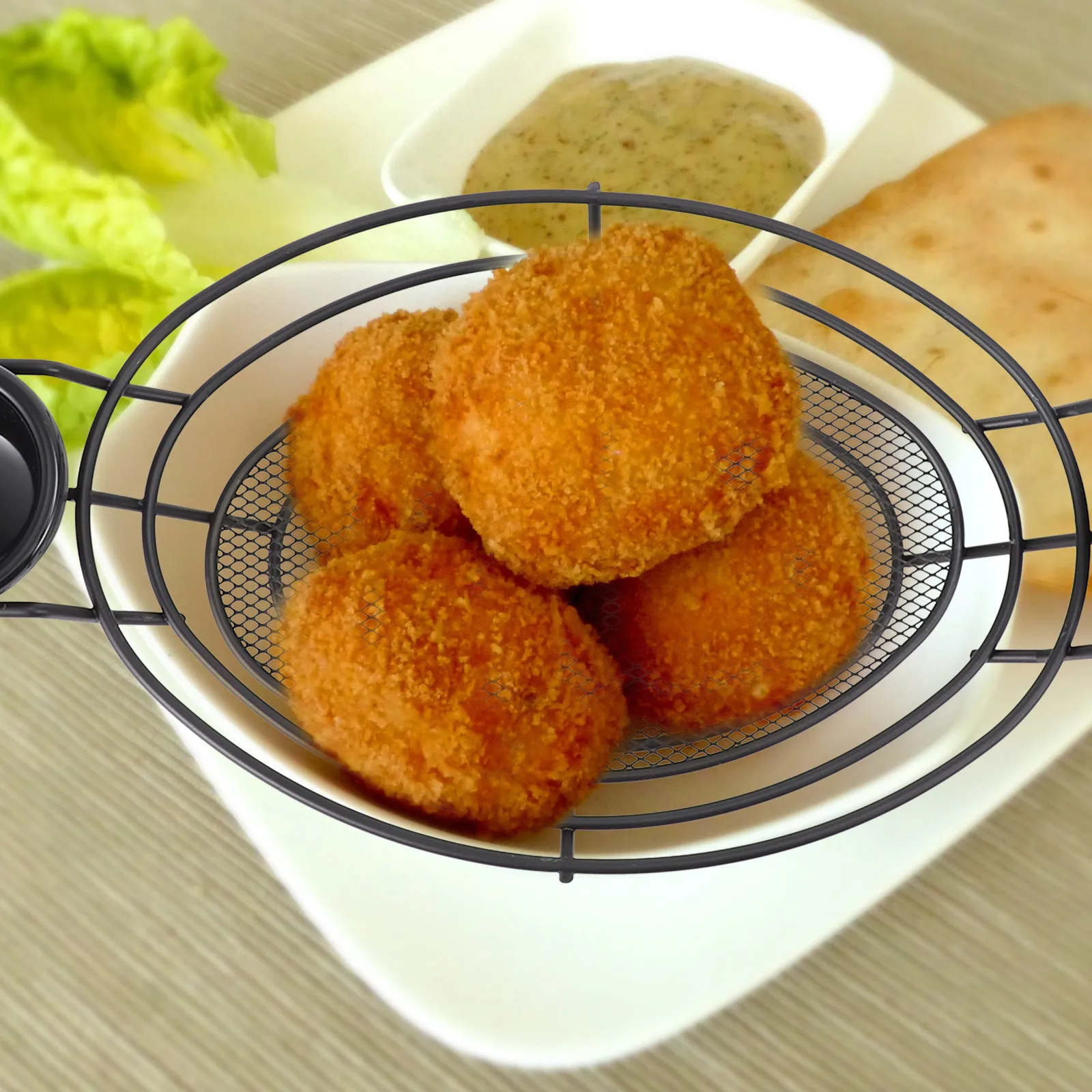 1 Juego de cesta de alambre de hierro con dos tazones, soporte para pollo frito de gran capacidad, contenedor de patatas fritas, cesta de alambre de estilo americano