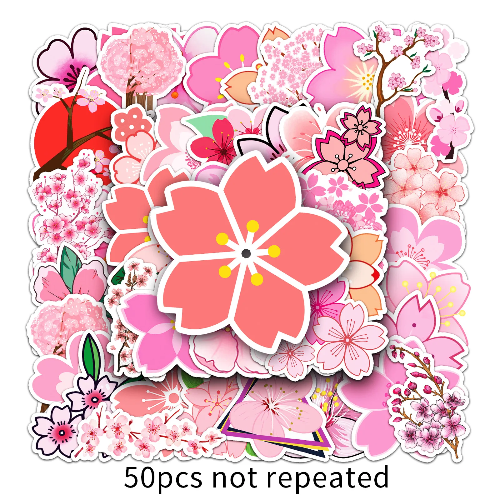 Desenhos animados Sakura Plant Sticker, Graffiti iPad Desk Notebook Capacete, Computador Padrão Scrapbook, Decoração de brinquedos, Atacado, 10 Pcs, 30 Pcs, 50Pcs