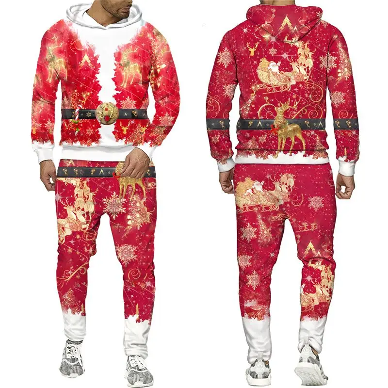 

Men's Hoodies Sweatshirts Christmas Santa Claus 3D Print Hoodies Pants 2 Piece Suits Novelty Couple Outfits Party Tracksuit Sets