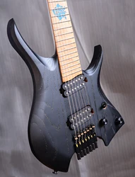 2022 Fanned frets 7 Strings Headless Electric Guitar black color Roasted Wenge Neck Ergonomic