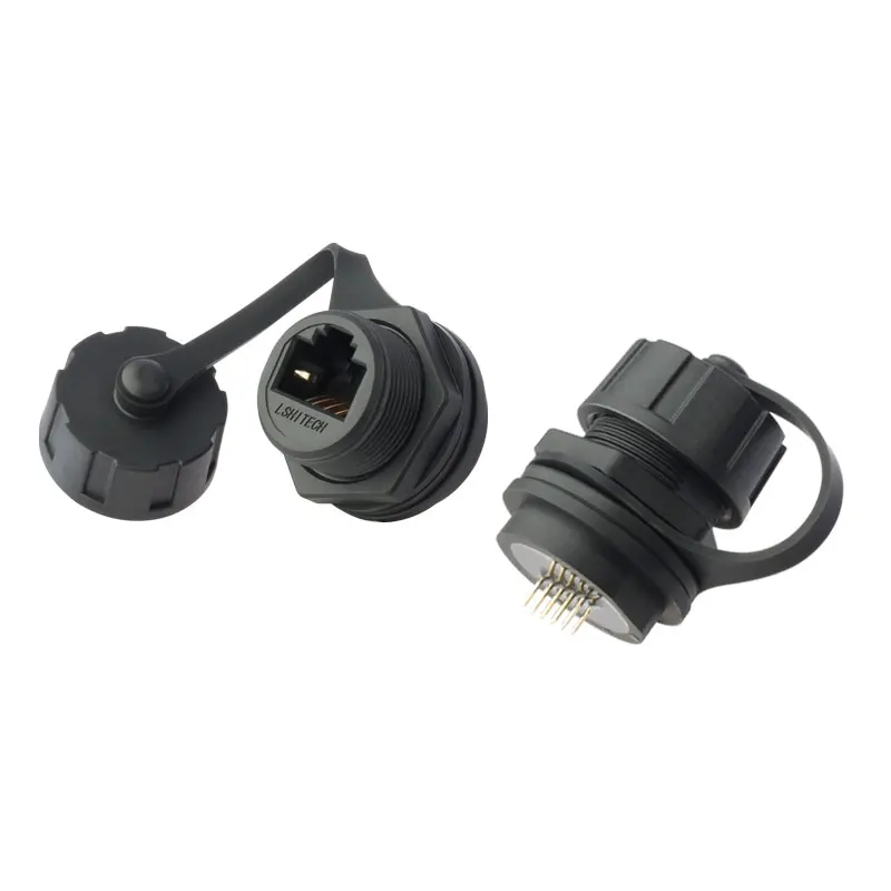 Industrial Waterproof RJ45 Connector CAT6 Data Transfer Plug Socket Panel Mount Signal Adapter