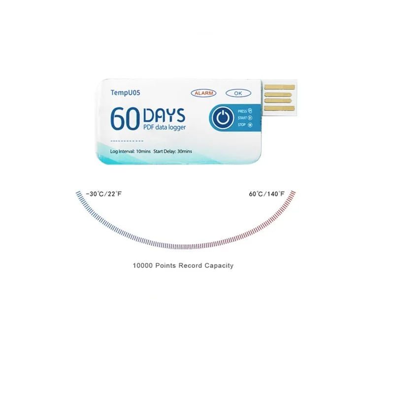 TempU05 Temperature Data Logger 60 Day Single Use Temperature Analyzer PDF Report USB Temperature Logging Instrument