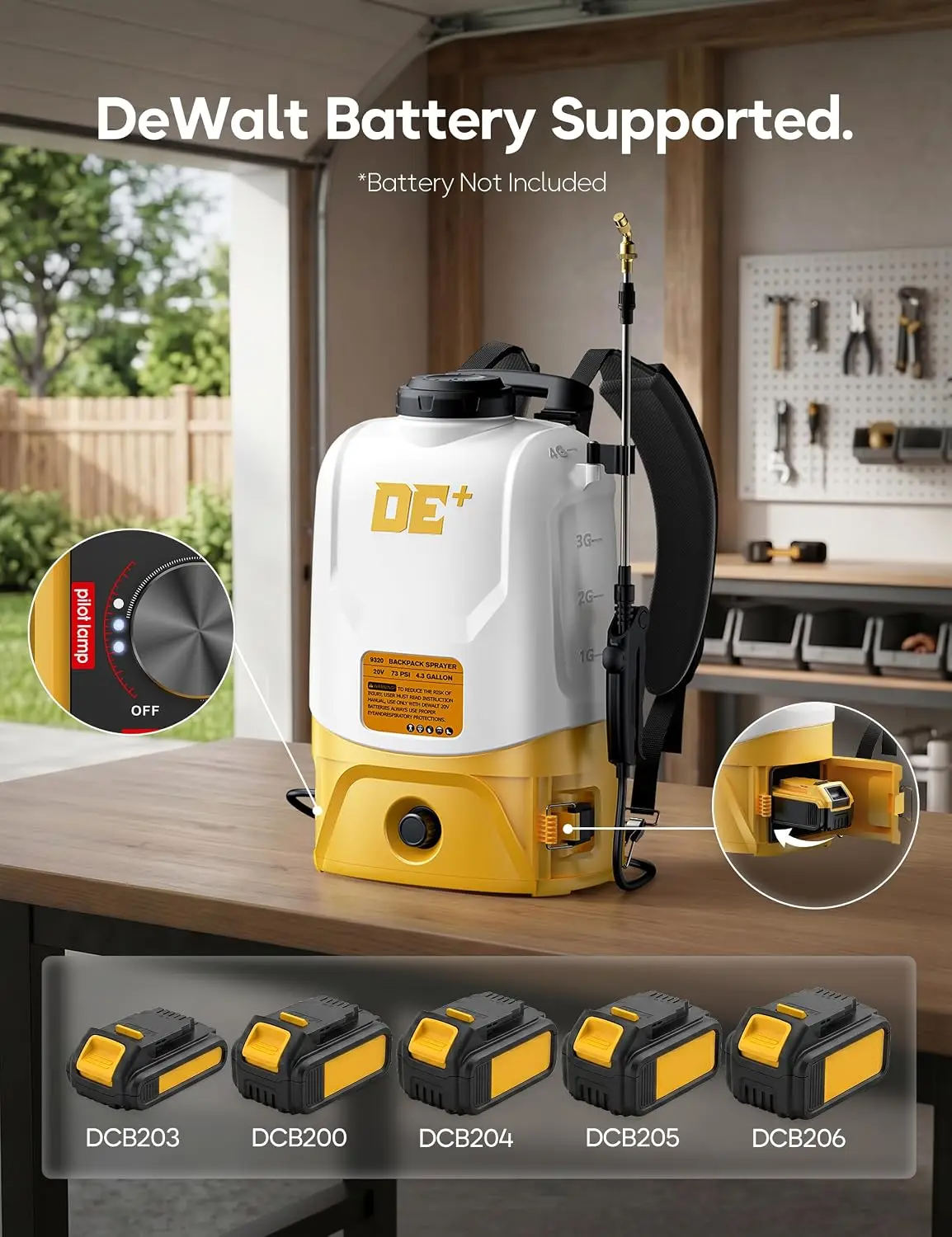 Battery Powered Backpack Sprayer Max 20V Battery 73 PSI Adjustable Pressure 4.3 Gallon Electric Sprayer Lawn 6 Nozzles 2 Spray W