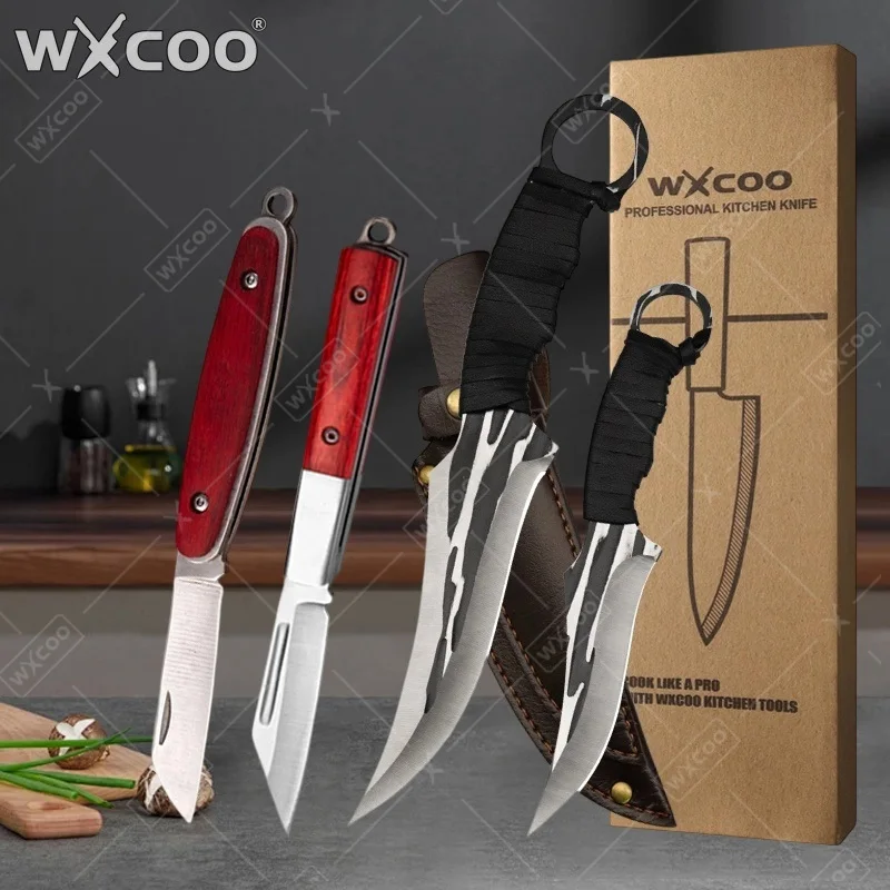 WXCOO Forged Stainless Steel Kitchen Knife Meat Cleaver Boning Knife with Sheath Cut Effortlessly Through Meats Fruit Vegetable