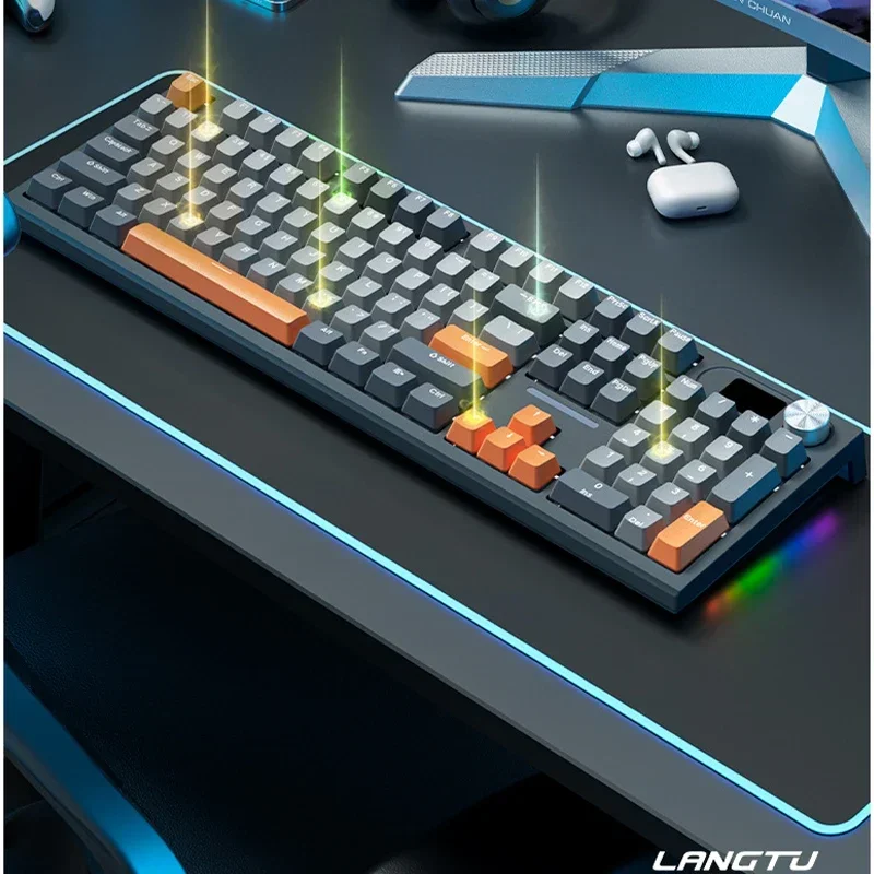 Imagem -05 - Langtu-wireless Tri-mode Backlit Teclado Mecânico Lcd Office Gamer Windows Mac Mac Wired Rgb Hot-swappable 104 Chaves 5.0