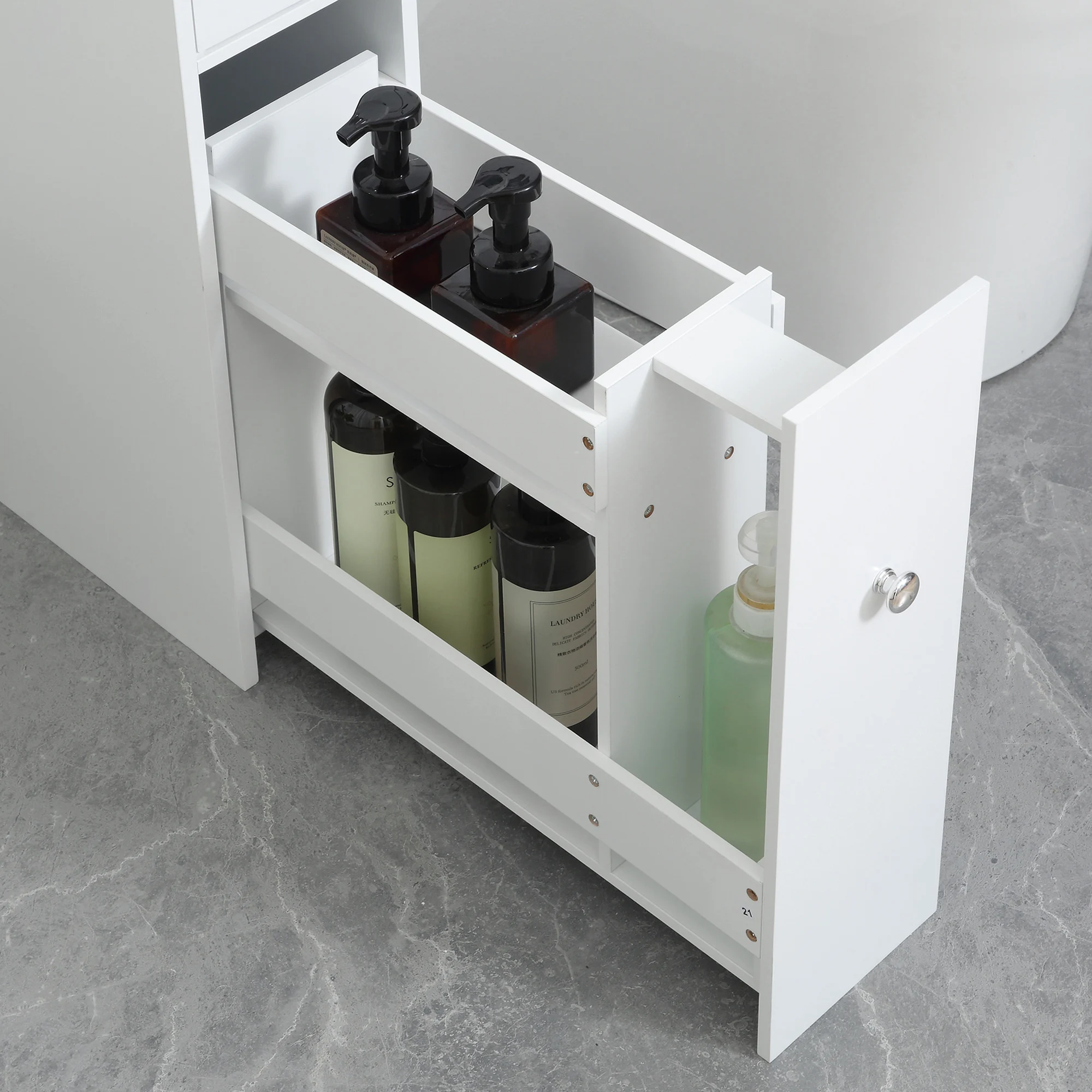 Zones com HOFloor-Armoire de rangement étroite, porte-papier hygiénique, égouttoir de proximité, blanc