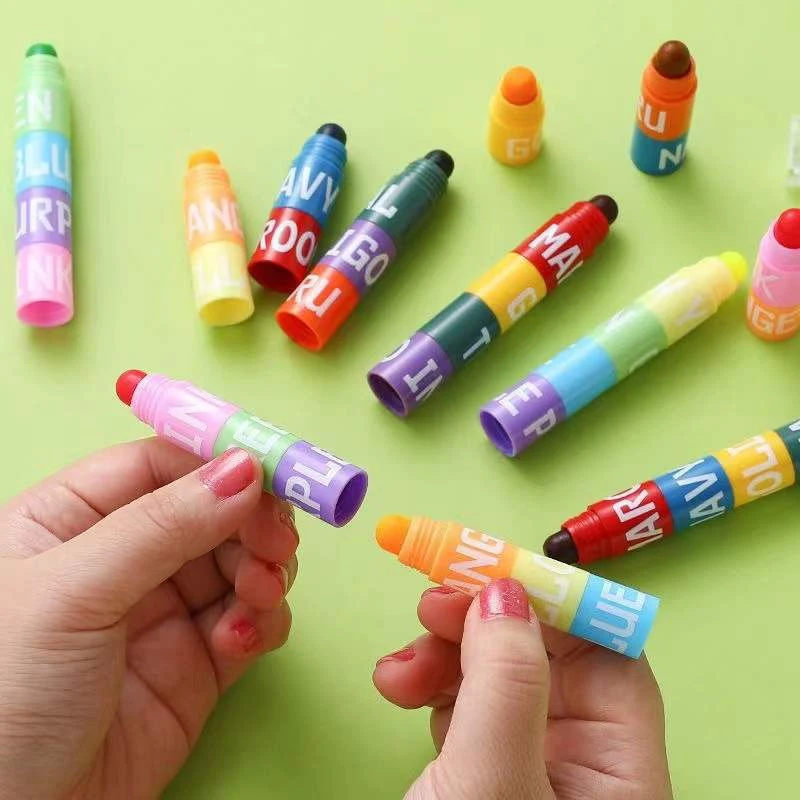 Kawaii Solid Highlighter Creative Multi-color Pen DIY Retro Graffiti Painting Pen 12color Splicing Key Line Marker Pen