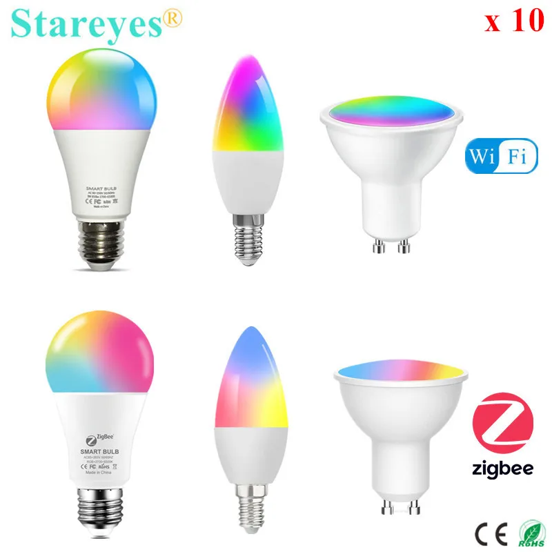 

10 Pcs Tuya Smart WiFi Zigbee RGBCCT E27 9W LED Bulb E14 5W LED Candle light GU10 5W LED Spot light lamp Alexa Home Siri Alice