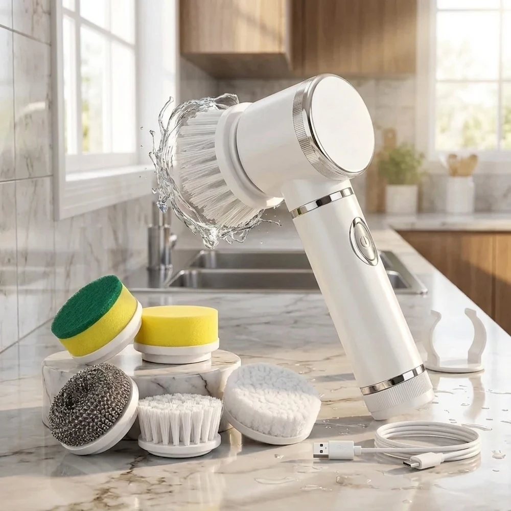 

Cordless Electric Spin Scrubber with 5 Replaceable Brush Heads Rechargeable Waterproof Power Cleaning Brush Multi-functional Dee