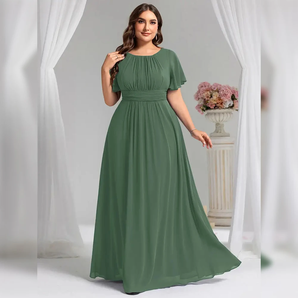 BAZIIINGAAA Party Dress Plus Round Neck Pleated Bridesmaid Dresses Evening dress