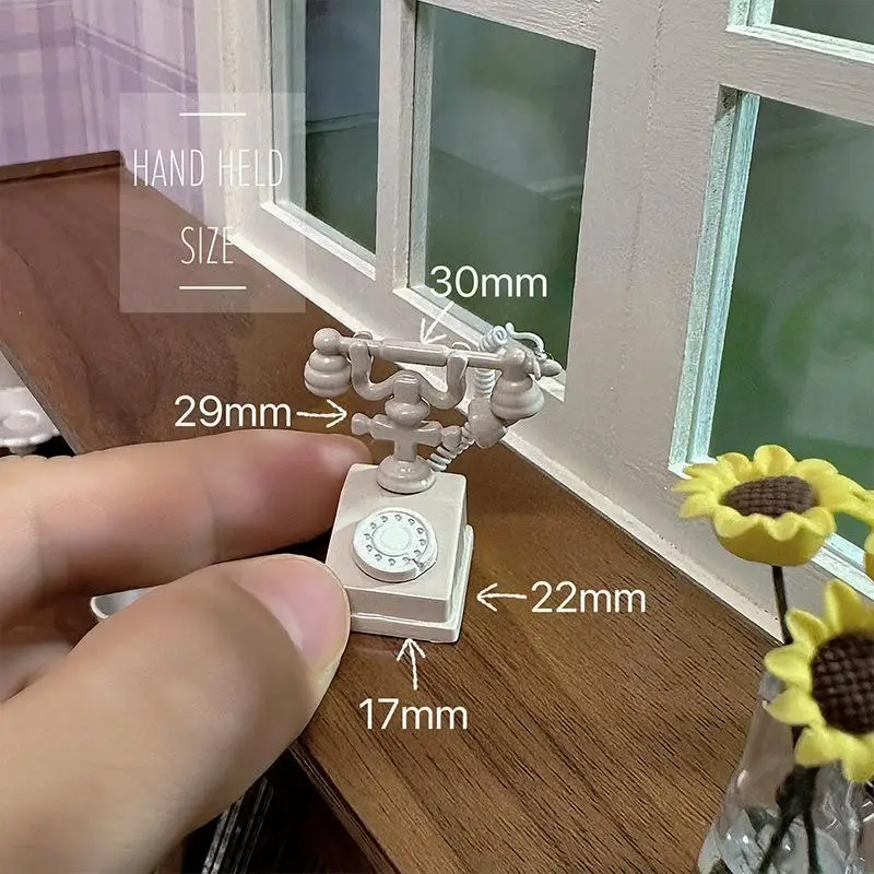 1:12 Dollhouse Miniature Simulation Telephone Retro Mini Phone Model Exquisite Craft for Doll House Decor Collection Hobby view 2