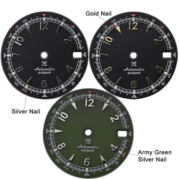 สีขาว/สีดํา/กองทัพสีเขียวนาฬิกา 28.5 มม.สีเขียวส่องสว่าง Retro Dial โลหะนาฬิกา Face สําหรับ NH35 การเคลื่อนไหว