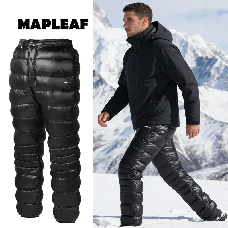 MAPLEAF Daunenhose Isolierte Wasserdichte Winterhose Leichte Packbare Outdoor-Wanderhose für Männer und Frauen 800FP 90% Entendaunen