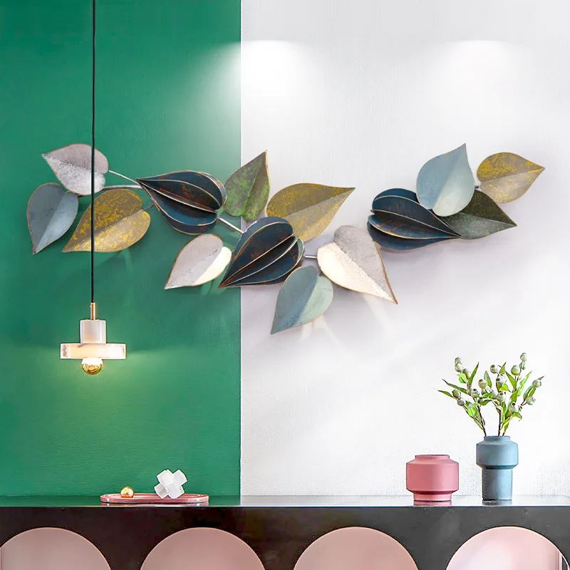 Retro living room wall decoration three-dimensional wrought iron wall decoration creative home  green plants hanging