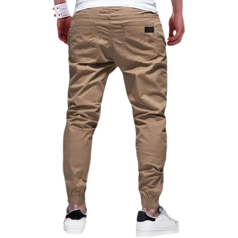 Pantalón Cargo para hombre, pantalones largos, pantalones rectos lisos con cordones, cintura elástica, corte ajustado, empalme de bolsillo, cordón informal para otoño