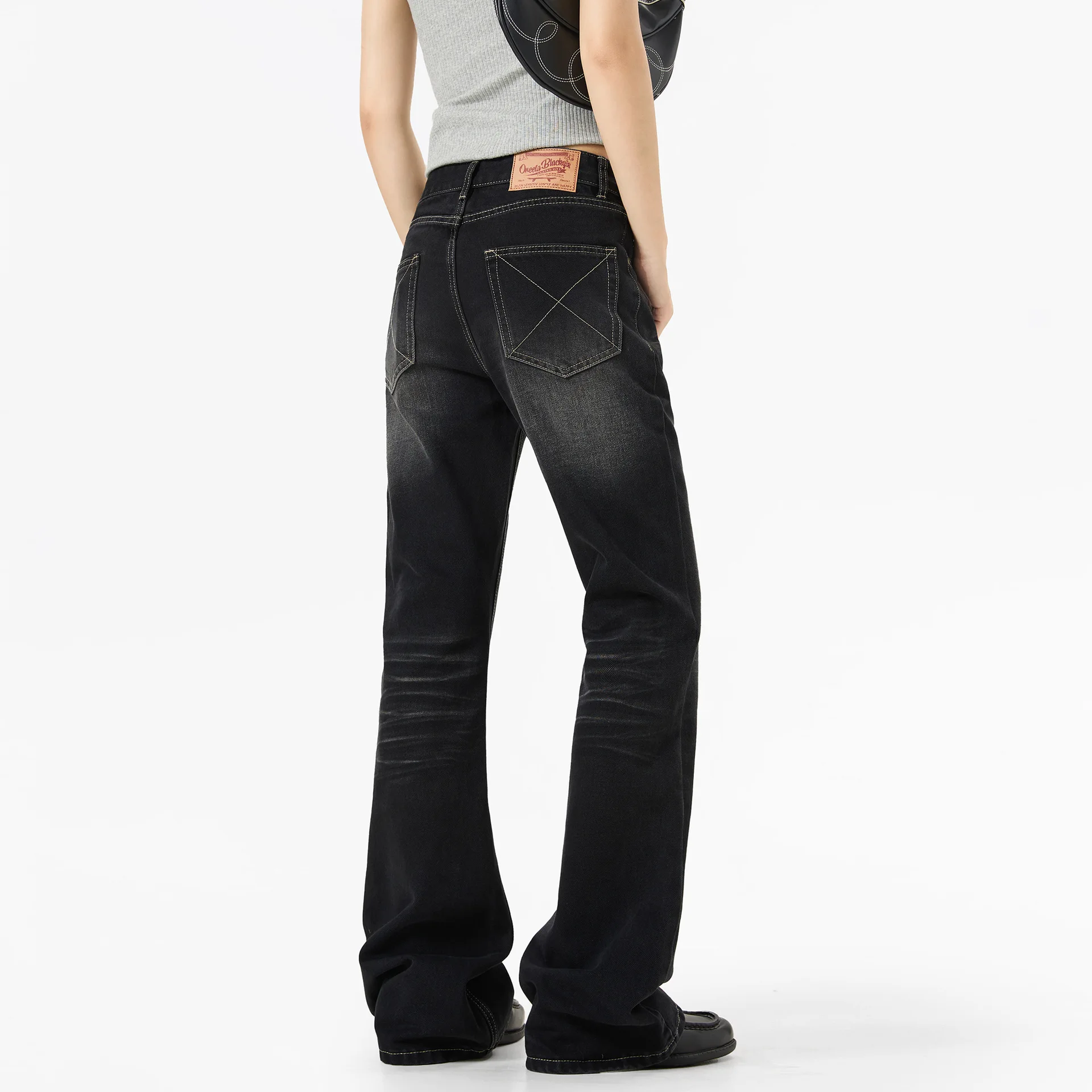 OR FL Women's American Pleats Micro Speaker Jeans Niche Design Sense Retro Cat Whiskers Texture Women Black Trousers Y2k