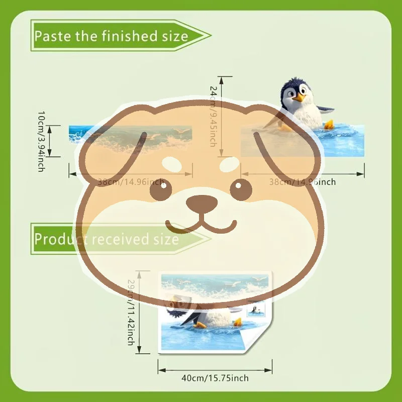 Cute Swimming Penguin Toilet Sticker Easy Apply Waterproof Decal for Toilet Lid Tank Cartoon Style Bathroom Art Decor