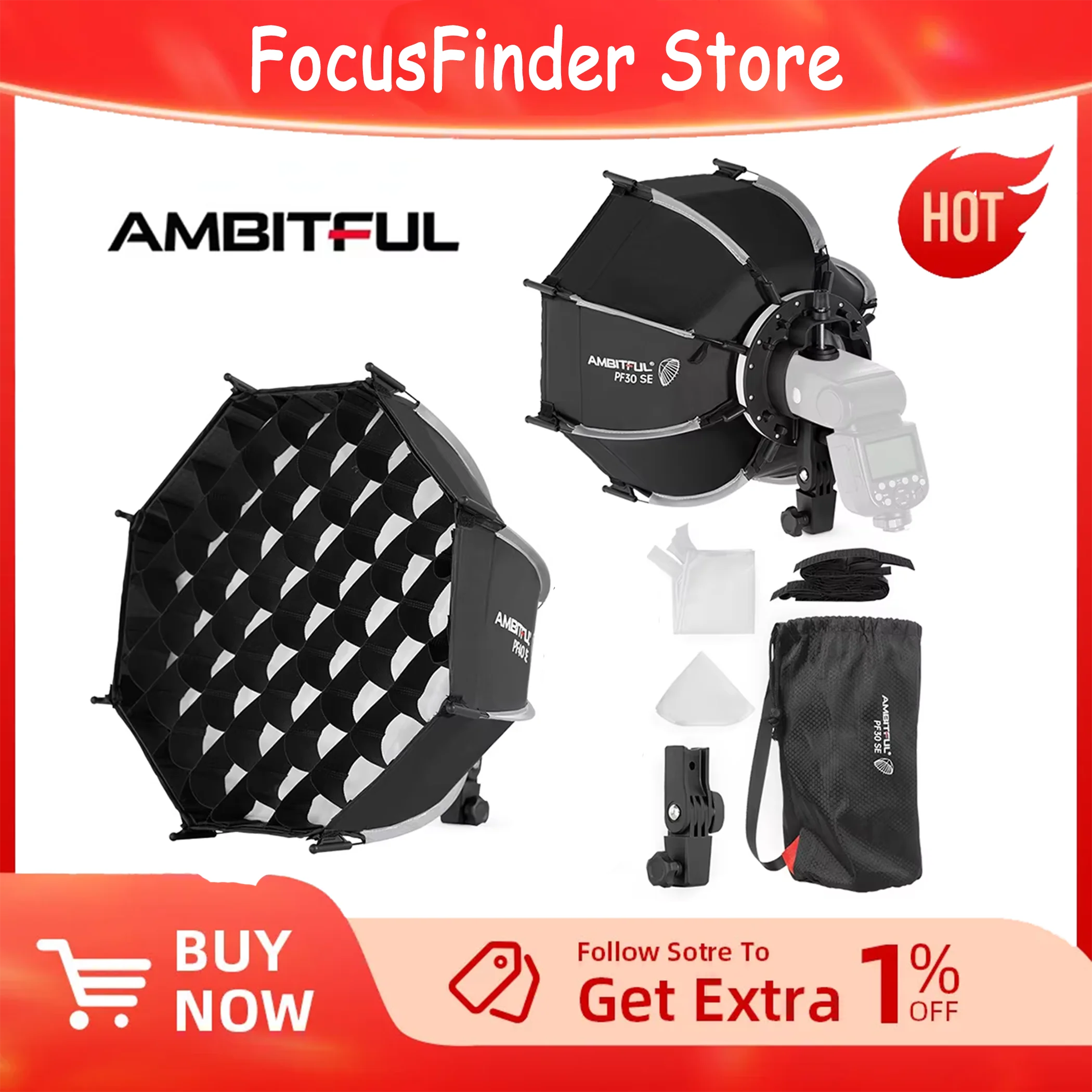 AMBITFUL PF30/PF40 30cm /40cm mini Speedlite Portable Octagon Umbrella Softbox + Honeycomb Grid Outdoor Flash SoftBox for Godox