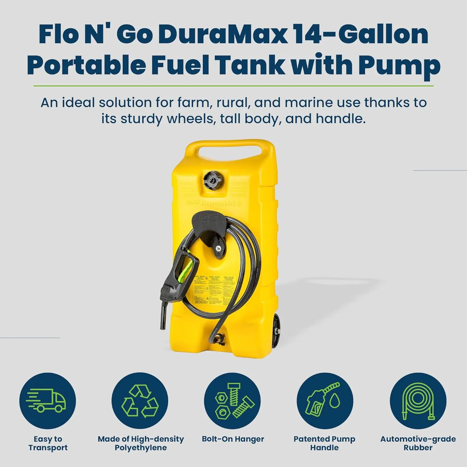 Portable Diesel Fuel Tank, Gas Storage Caddy With Pump & Hose, 14 Gallon