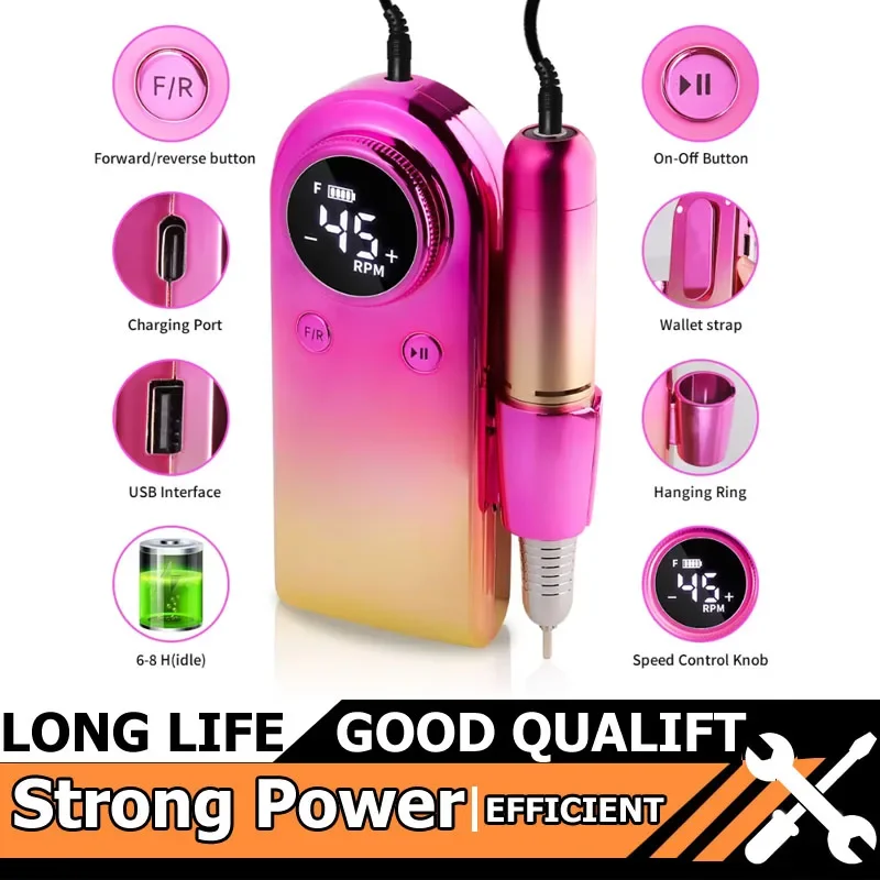 

New Nail Drill 45000 RPM, Professional Rechargeable Electric Nail File,Cordless Nail E File for Acrylic Nails Gel Polishing Tool