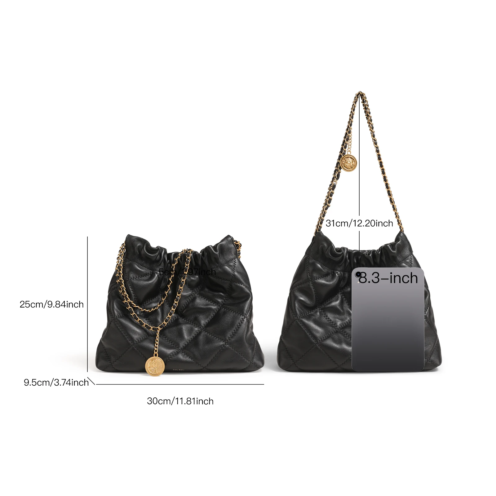 حقيبة كتف مبطنة من الجلد الطبيعي من TOUTOU حقيبة هوبو فاخرة بتصميم عصري حقيبة كروس ذات سعة كبيرة مع سلسلة Stra